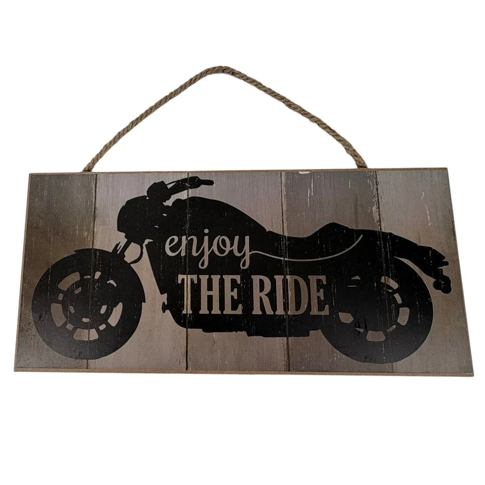 Unbranded Motorcycle Wall Sign Unisex OS Grey Excellent Enjoy The Ride Rustic